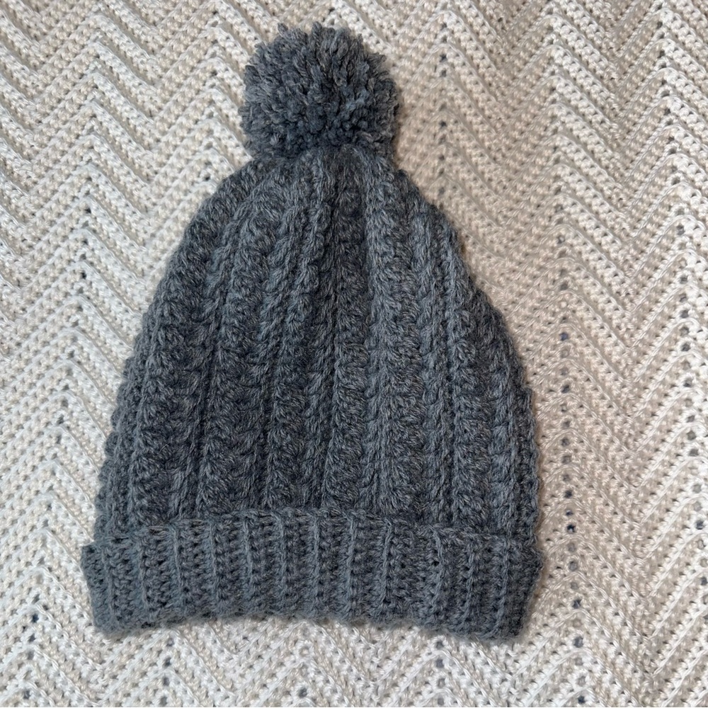 Hand Made Crochet Grey Women’s Beanie with Pom Pom